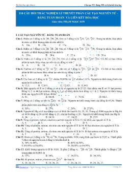 110 câu hỏi trắc nghiệm lí thuyết phần cấu tạo nguyên tử - Bảng tuần hoàn và liên kết hóa học