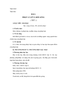 Giáo án Giáo dục công dân lớp 12 Bài 1 pháp luật và đời sống ( tiết 1)