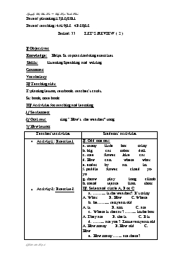 Giáo án Tiếng Anh 4 - Period 33_Let’s review