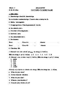 Giáo án Tiếng Anh 4 - Period 69,70 second-term exam