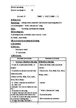 Giáo án Tiếng anh 5 - Period: 19_Unit 2: Let’s sing