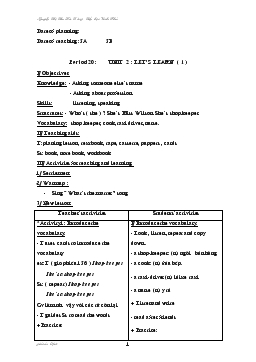 Giáo án Tiếng anh 5 - Period 20_Unit 2: Let’s learn