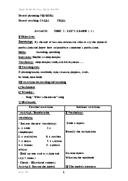 Giáo án Tiếng anh 5 - Period 20_Unit 2: Let’s learn