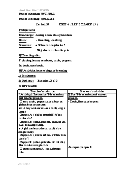 Giáo án Tiếng anh 5 - Period: 57_Unit 4: Let’s learn