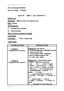 Giáo án Tiếng anh 5 - Period: 69_Unit 4: Let’s review