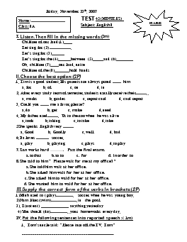 Bài kiểm tra tiếng Anh 8 lớp 8