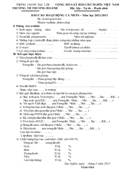 Báo cáo Hoạt động cá nhân năm học 2012-2013