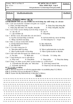 Đề kiểm tra 45 phút môn: Sinh học lớp 8