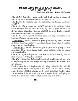 Đề thi chọn đội tuyển dự thi học sinh giỏi môn: Sinh học 9