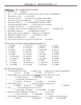 English 12 – Test for unit 1 2 3