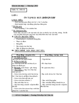 Giáo án âm nhạc lớp 1 - Tuần 12 năm học 2014