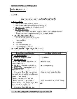 Giáo án âm nhạc lớp 1 - Tuần 14 năm học 2014