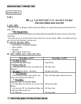 Giáo án âm nhạc lớp 1 - Tuần 17 năm học 2014