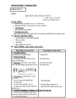 Giáo án âm nhạc lớp 1 - Tuần 6 năm học 2014