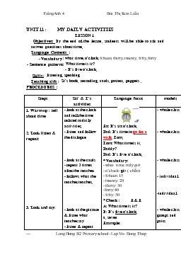 Giáo án lớp 4 môn Tiếng anh