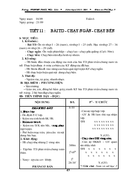 Giáo án Thể dục 9 - Học kỳ I - Tiết 11