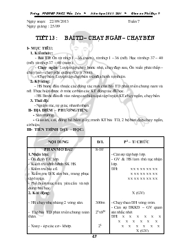 Giáo án Thể dục 9 - Học kỳ I - Tiết 13