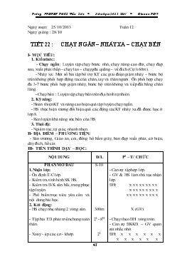 Giáo án Thể dục 9 - Học kỳ I - Tiết 22