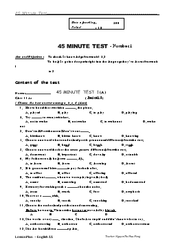 Giáo án Tiếng Anh - 45 minute test - Number 1