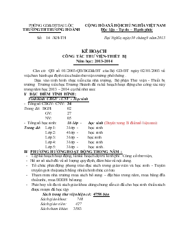 Kế hoạch công tác thư viện - Thiết bị năm học: 2013-2014