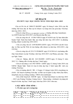 Kế hoạch tổ chức dạy học 2 buổi/ngày năm học 2014 -2015