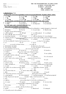 The second semester examination scholl year 2010 -2011 subject: English