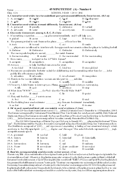 Tiếng anh - Bài kiểm tra 45 phút, số 4 năm 2011 - 2012
