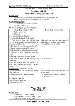 Giáo án lớp 2 - Tuần 11 trường Tiểu Học Lý Thường Kiệt