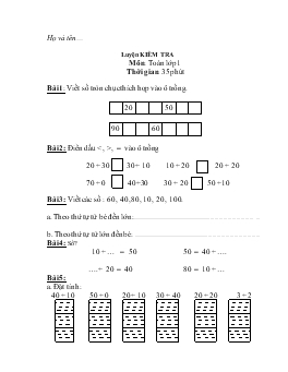 Luyện kiểm tra môn: Toán lớp 1