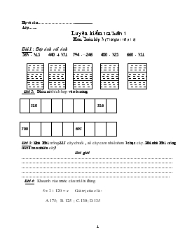 Luyện kiểm tra tuần 1 môn Toán lớp 3