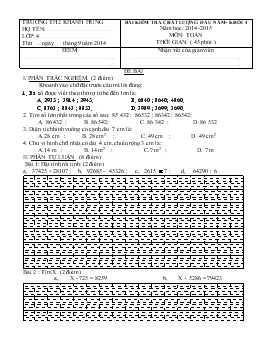Bài kiểm tra chất lượng đầu năm - Khối 4 năm học: 2014 - 2015 môn: Toán