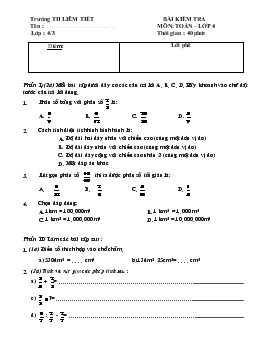 Bài kiểm tra môn: Toán  lớp 4