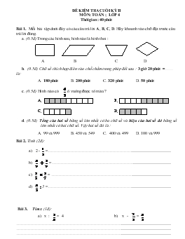 Đề kiểm tra cuối kỳ II môn: Toán lớp 4