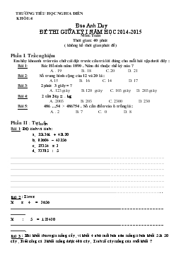 Đề thi giữa kỳ I năm học 2014-2015 môn: Toán