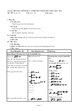 Giáo án Đại số 11 tiết 22- Phương trình quy về phương trình bậc nhất, bậc hai