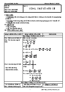 Giáo án Đại số 7 tiết 2 Bài 2: cộng, trừ số hữu tỉ