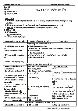 Giáo án Đại số 7 tiết 60- Đa thức một biến