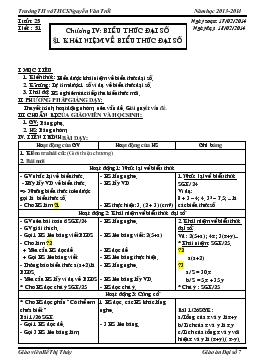 Giáo án Đại số 7 tuần 25 tiết 51-Khái niệm về biểu thức đại số