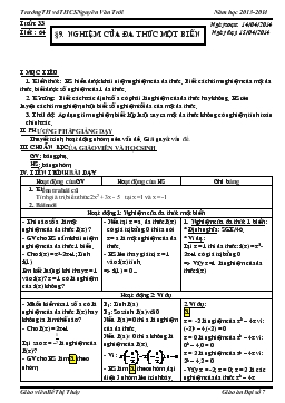 Giáo án Đại số 7 tuần 33 tiết 64: Nghiệm của đa thức một biến