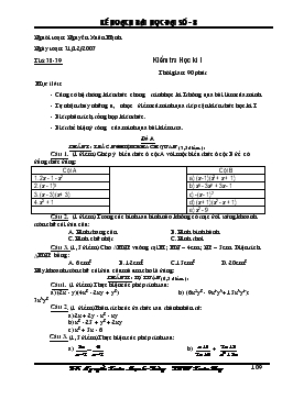 Giáo án đại số 8 tiết 39- Kiểm tra Học kì I