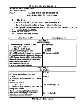 Giáo án đại số 8 tiết 9- Phân tích đa thức thành nhân tử bằng phương pháp đặt nhân tử chung