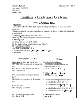 Giáo án: Đại số 9 Năm học 2014-2015