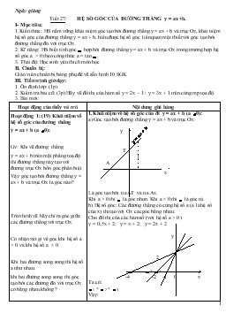 Giáo án Đại số lớp 9 Tiết 27: hệ số góc của đường thẳng y = ax +b