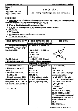 Giáo án Hình học 7 tuần 19 tiết 33: Luyện tập 1 (ba trường hợp bằng nhau của tam giác)