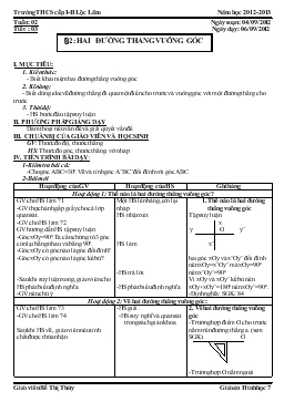 Giáo án Hình học 7 tuần 2 tiết 3: Hai đường thẳng vuông góc