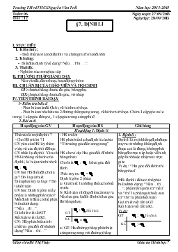 Giáo án Hình học 7 tuần 6 tiết 12: Định lí