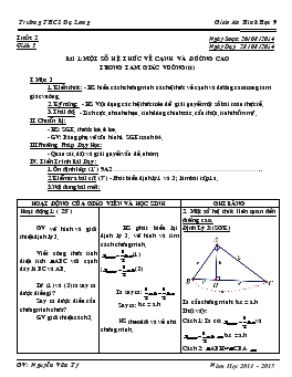 Giáo án Hình học 9- Bài 1:một số hệ thức về cạnh và đường cao trong tam giác vuông