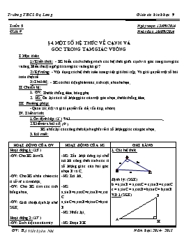 Giáo án Hình học 9- Một số hệ thức về cạnh và góc trong tam giác vuông