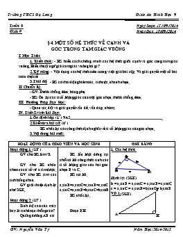 Giáo án Hình học 9 tuần 5 tiết 9- Một số hệ thức về cạnh và góc trong tam giác vuông