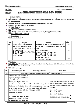 Giáo án Số học 8 tiết 14- Chia đơn thức cho đơn thức